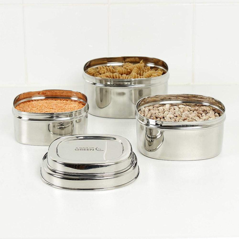 A Slice of Green Stainless Steel Set of 3 Square Food Containers - Bankura - Image 3