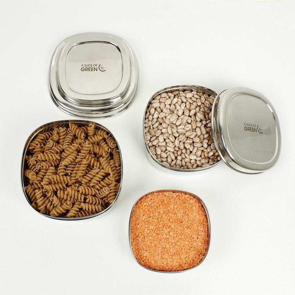 A Slice of Green Stainless Steel Set of 3 Square Food Containers - Bankura - Image 4