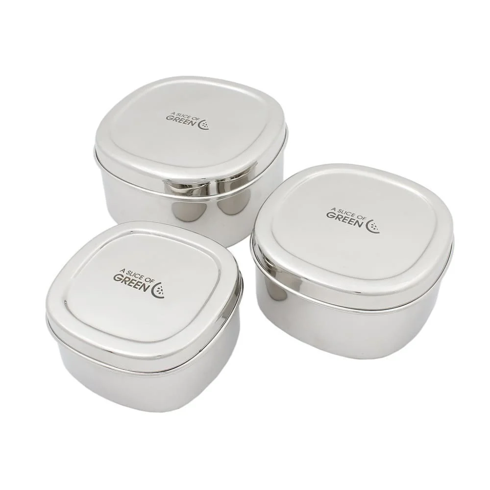 A Slice of Green Stainless Steel Set of 3 Square Food Containers - Bankura - Image 5