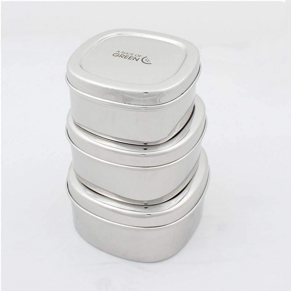 A Slice of Green Stainless Steel Set of 3 Square Food Containers - Bankura - Image 6