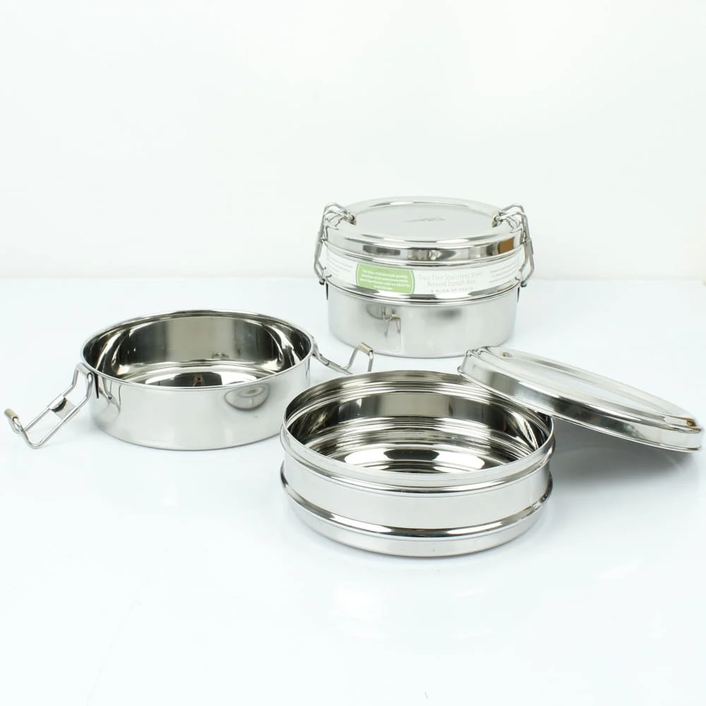 A Slice of Green Stainless Steel Two Tier Round Lunch Box - Image 4