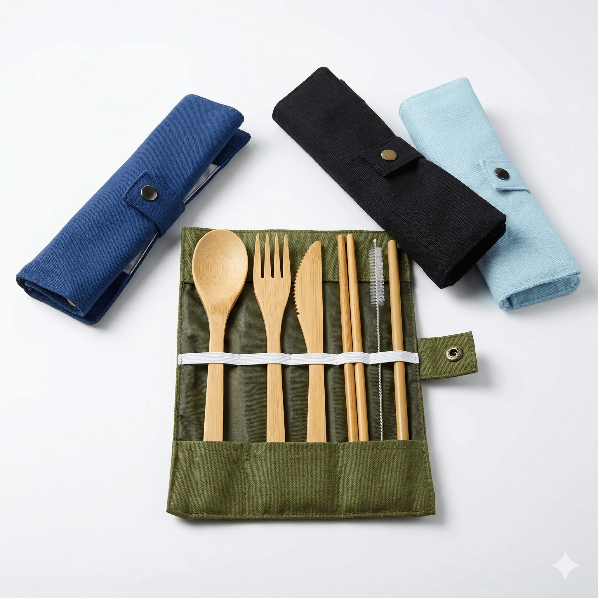 &Keep Bamboo Cutlery Set in Cotton Storage Pouch