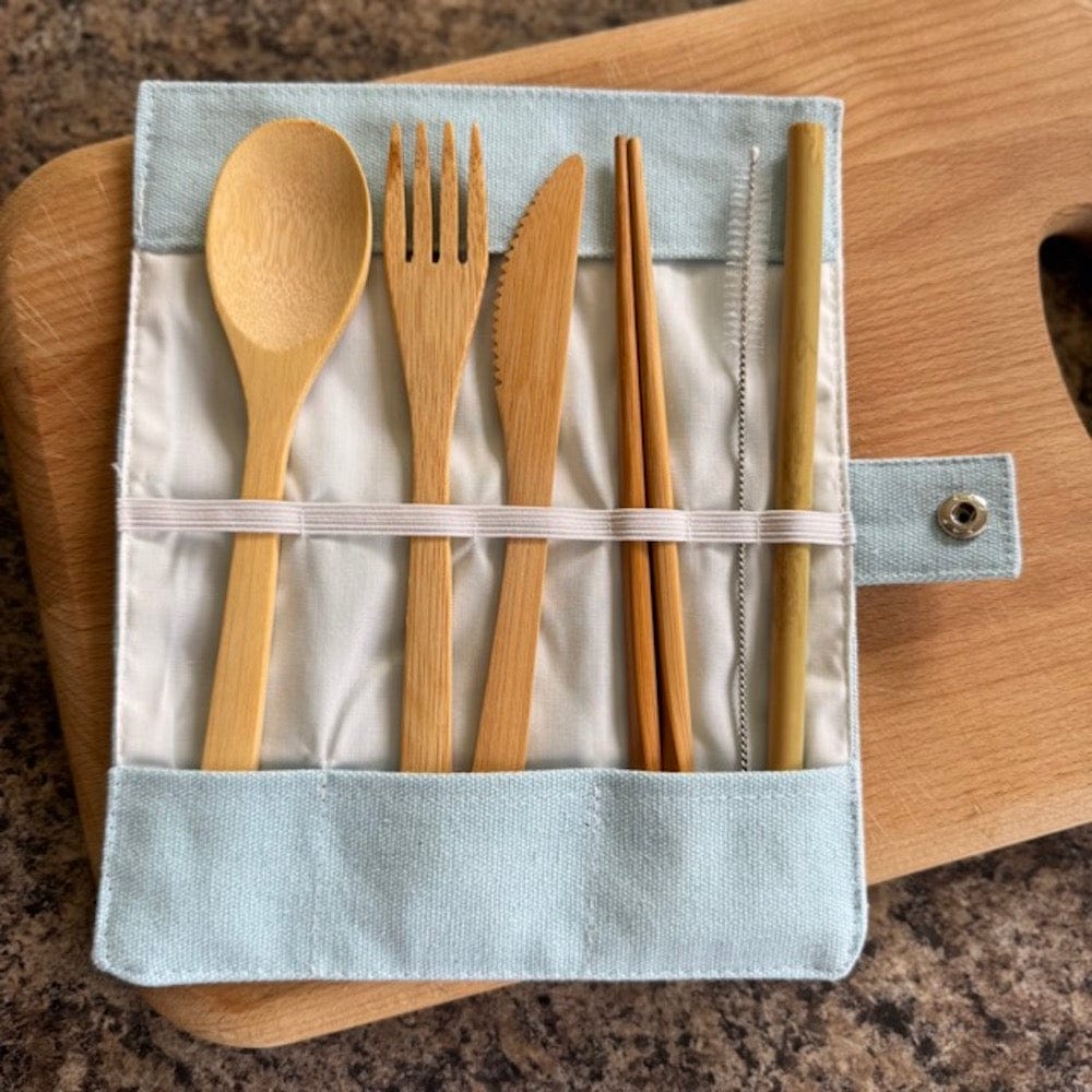 &Keep Bamboo Cutlery Set in Cotton Storage Pouch - Image 2