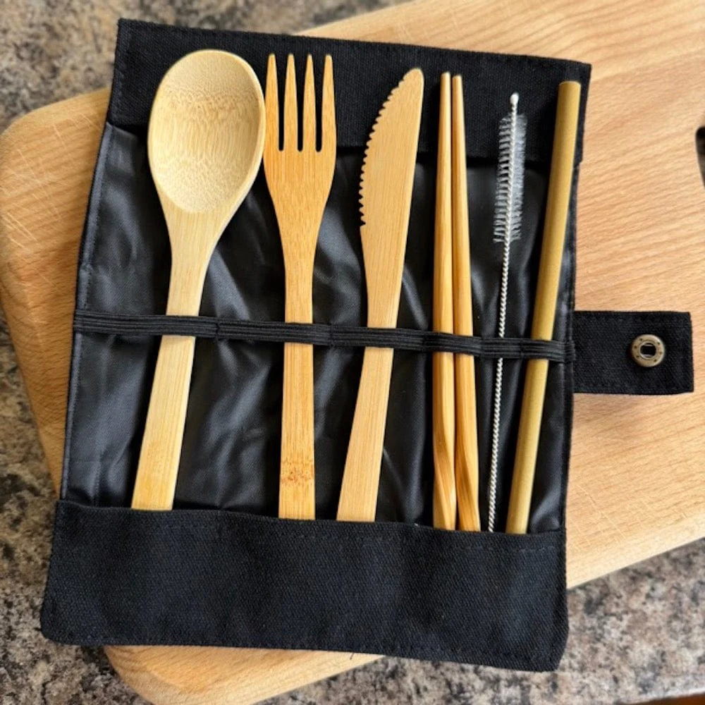 &Keep Bamboo Cutlery Set in Cotton Storage Pouch - Image 5