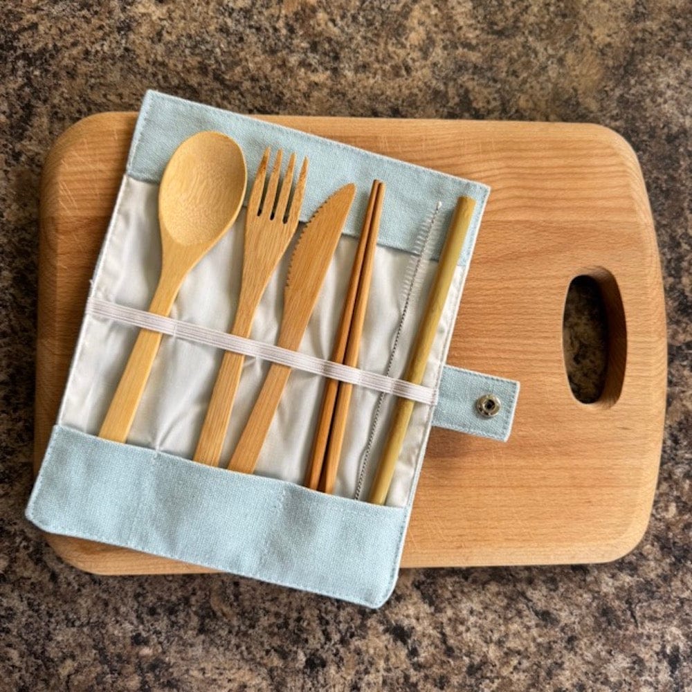 &Keep Bamboo Cutlery Set in Cotton Storage Pouch - Image 6