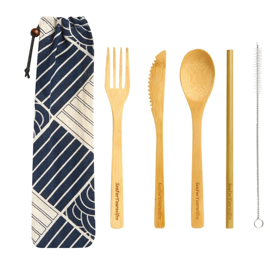Bamboo Cutlery Set with Cotton Pouch