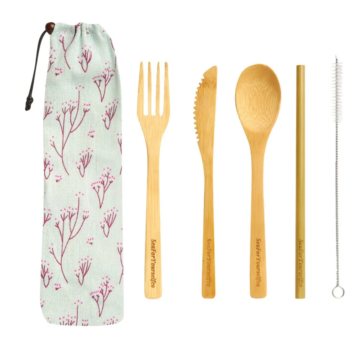 Bamboo Cutlery Set with Cotton Pouch - Image 2