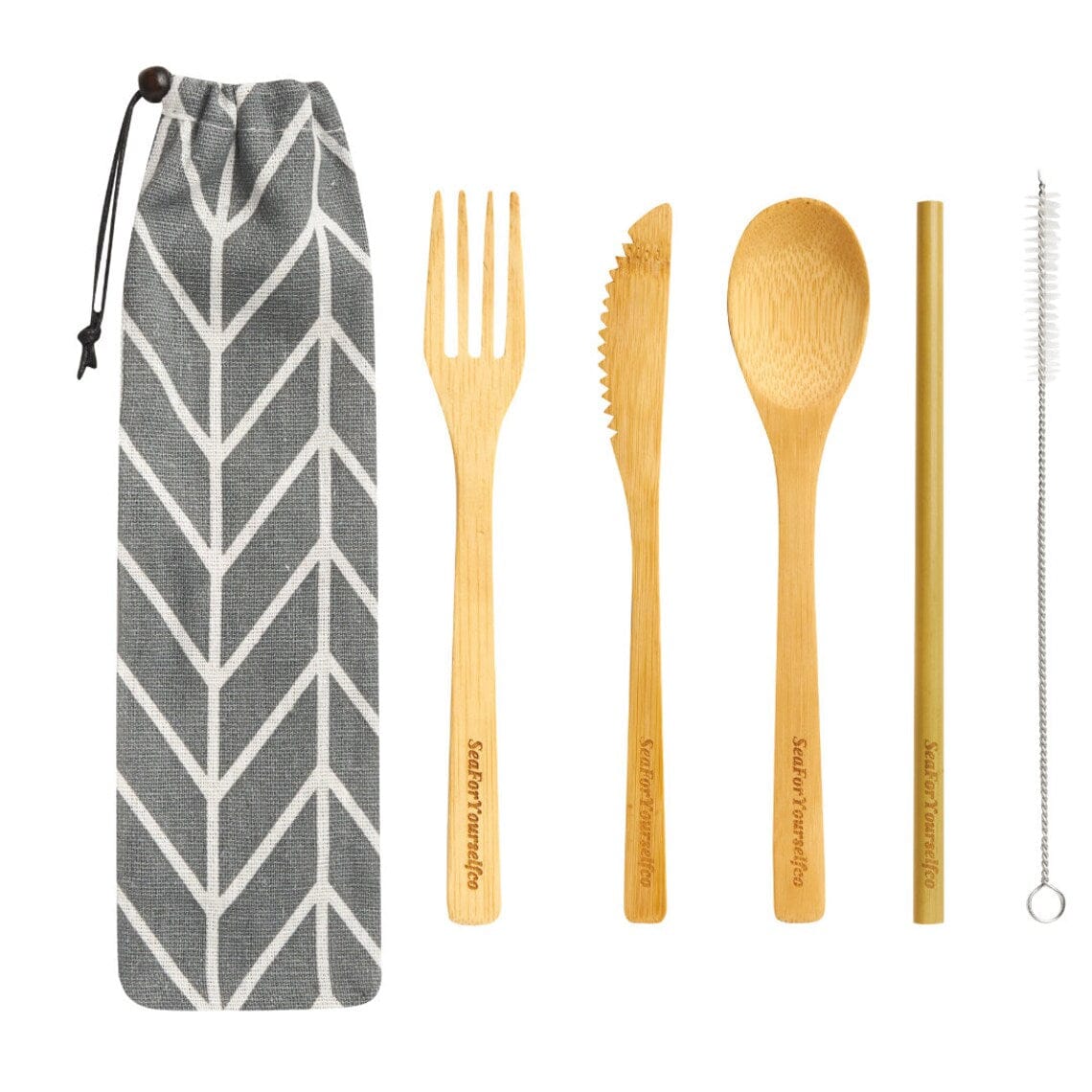Bamboo Cutlery Set with Cotton Pouch - Image 3