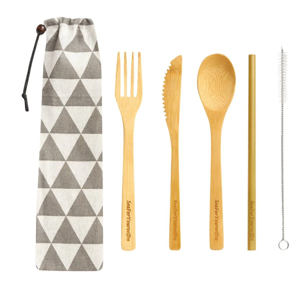 Bamboo Cutlery Set with Cotton Pouch - Image 4
