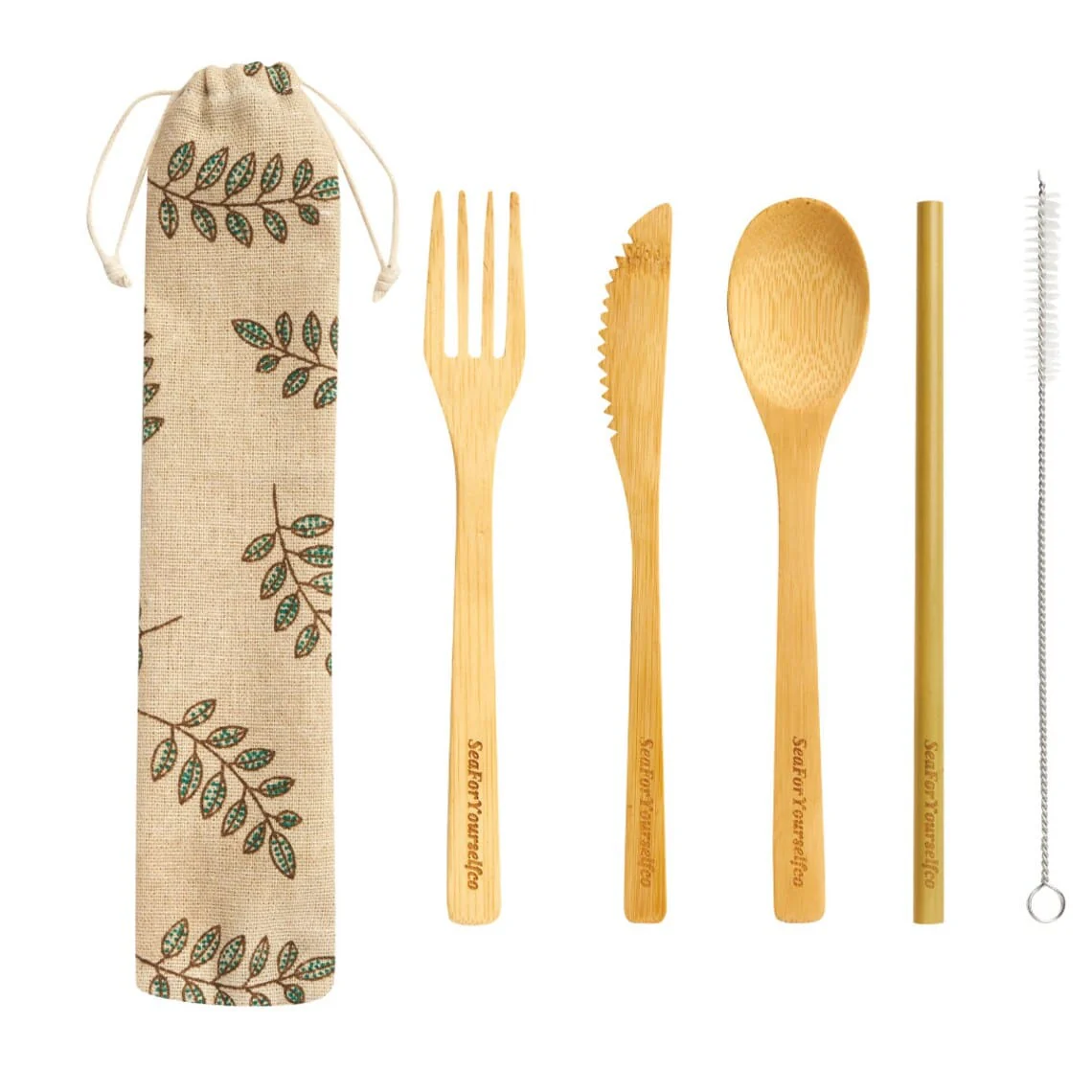 Bamboo Cutlery Set with Cotton Pouch - Image 5