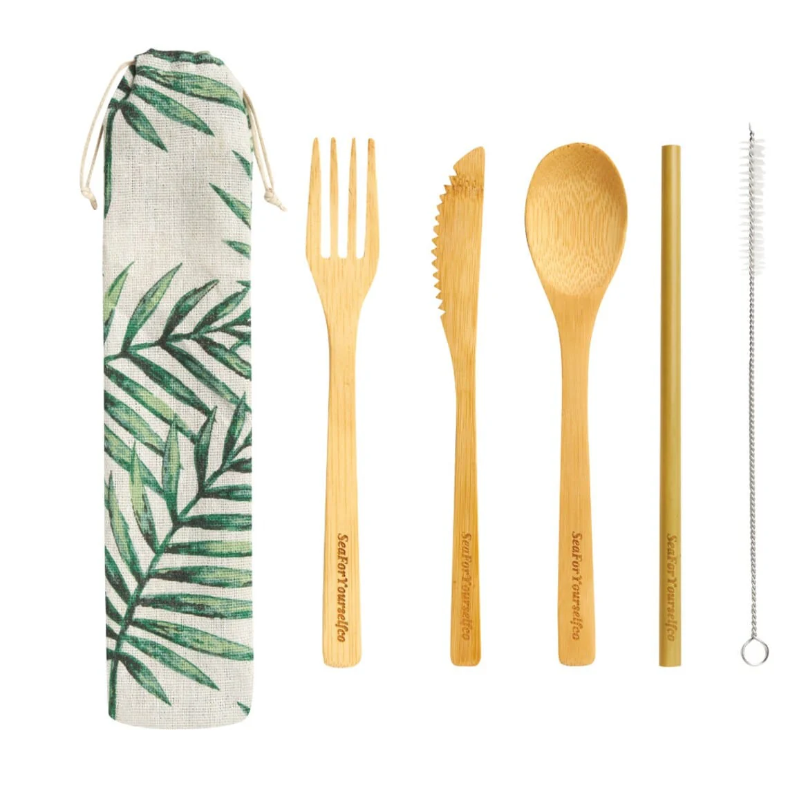 Bamboo Cutlery Set with Cotton Pouch - Image 6