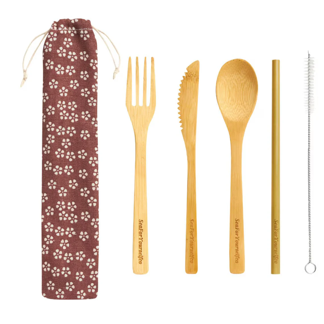 Bamboo Cutlery Set with Cotton Pouch - Image 7