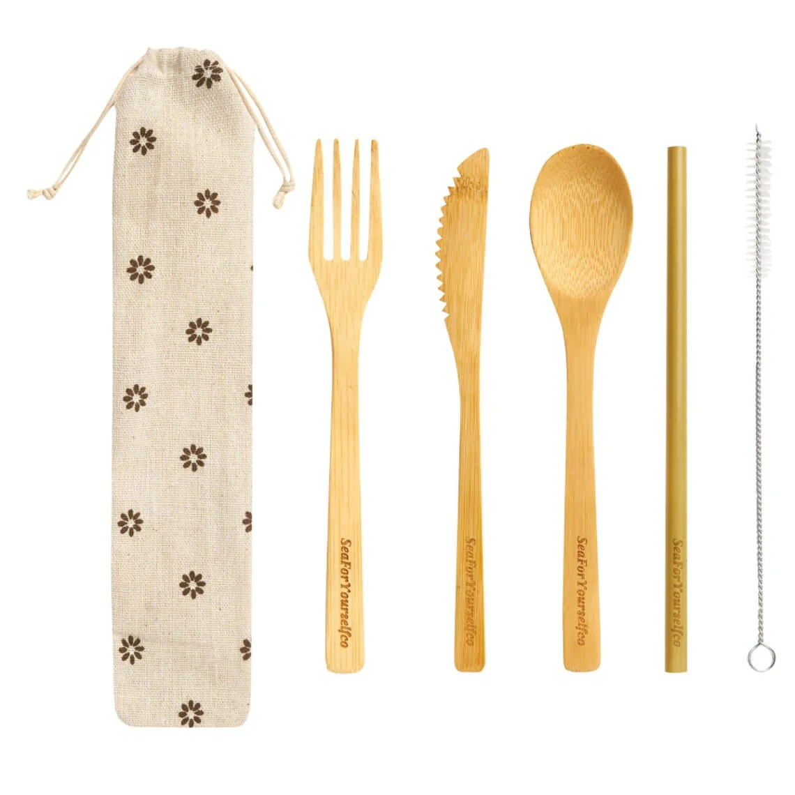 Bamboo Cutlery Set with Cotton Pouch - Image 8