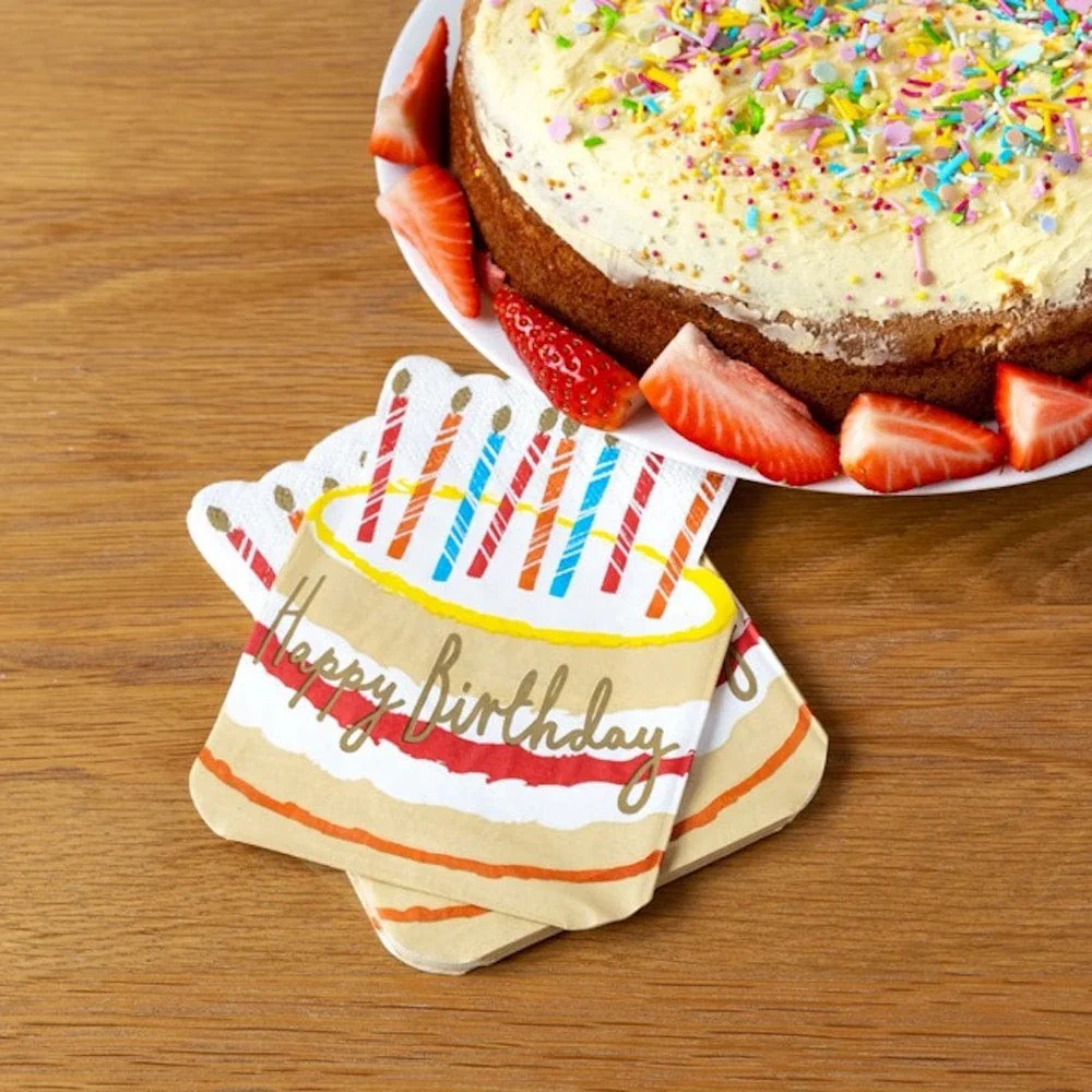 Birthday Cake Shaped Paper Napkins - 20 Pack - Image 2