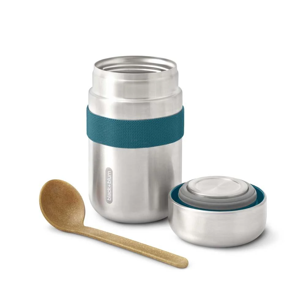 black+blum Insulated Stainless Steel Food Flask with Spoon 400ml - Ocean - Image 3