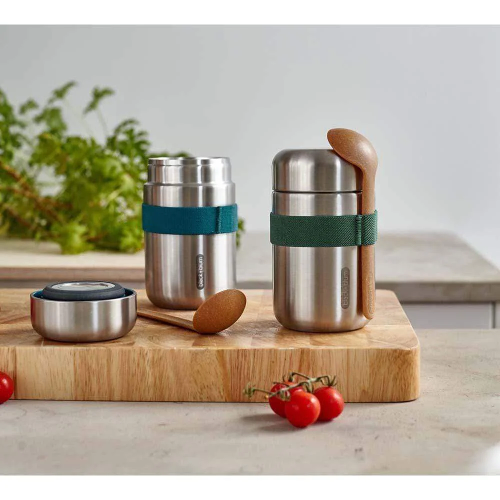 black+blum Insulated Stainless Steel Food Flask with Spoon 400ml - Ocean - Image 4
