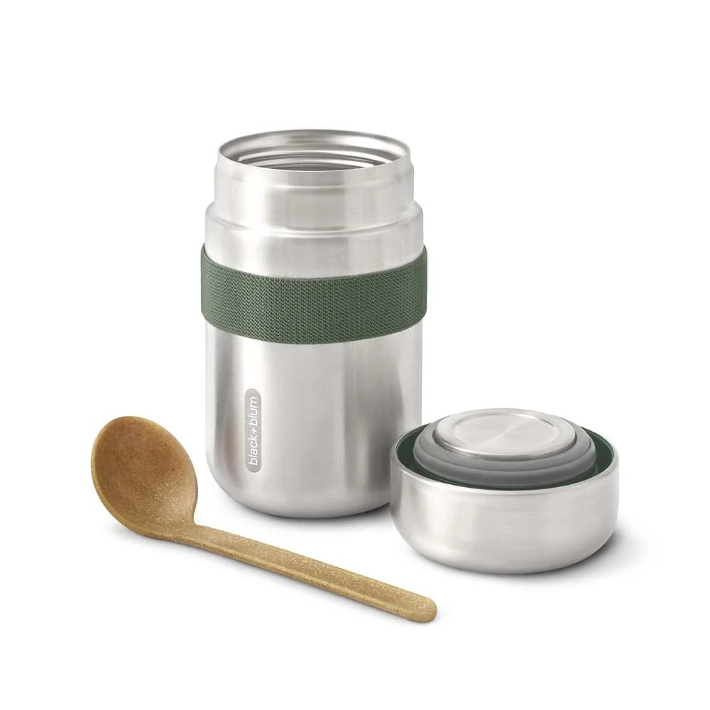 black+blum Insulated Stainless Steel Food Flask with Spoon 400ml - Olive - Image 3