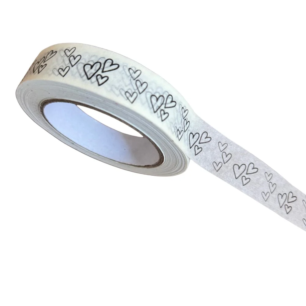 Black & White Hearts Paper Tape 24mm x 50m - Image 2