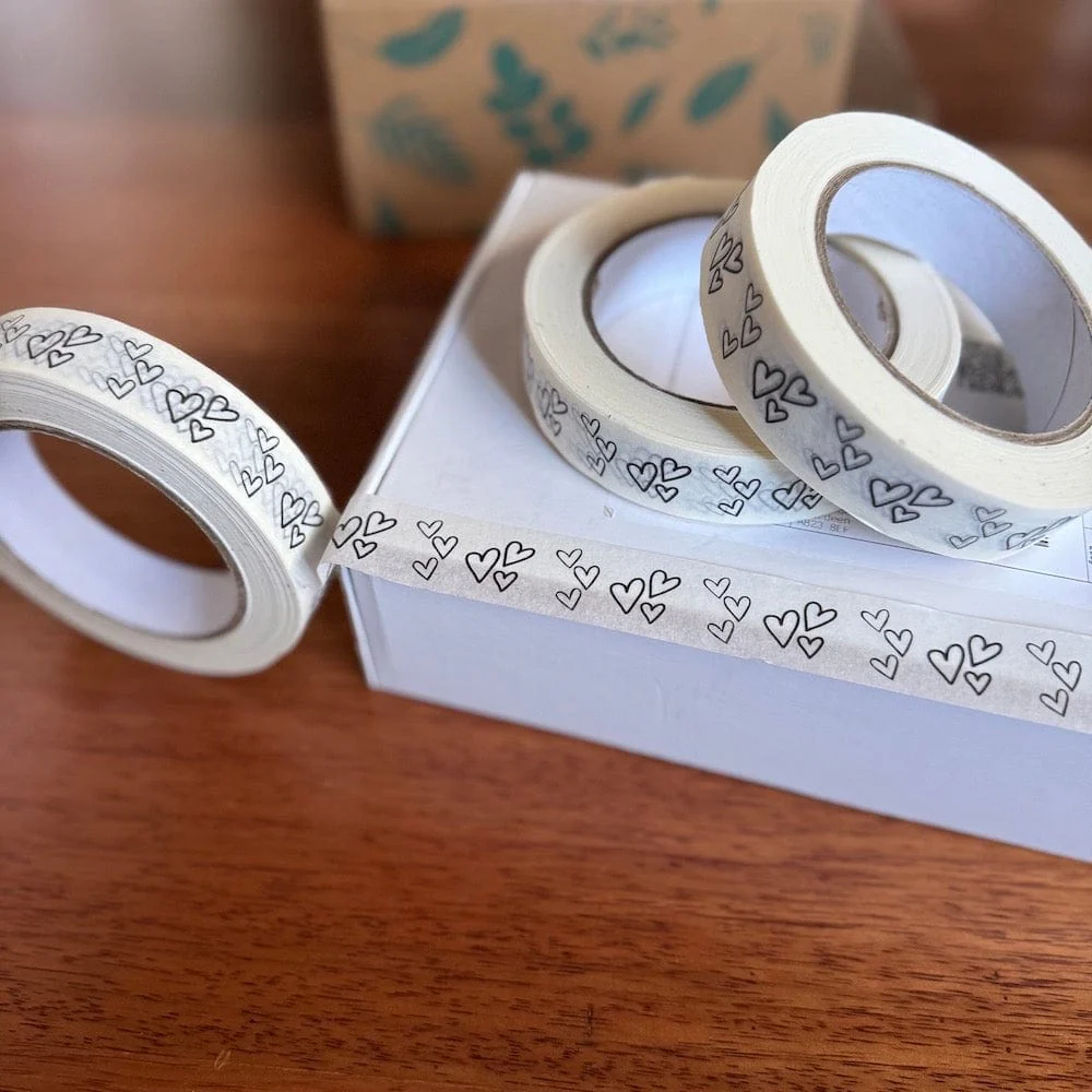 Black & White Hearts Paper Tape 24mm x 50m - Image 3