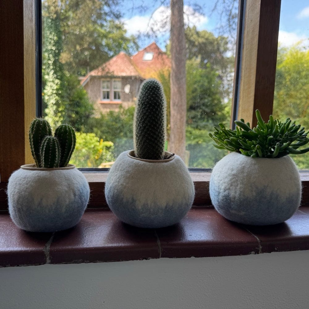 Blue Ombre Spherical Wool Felt Plant Pot Cover