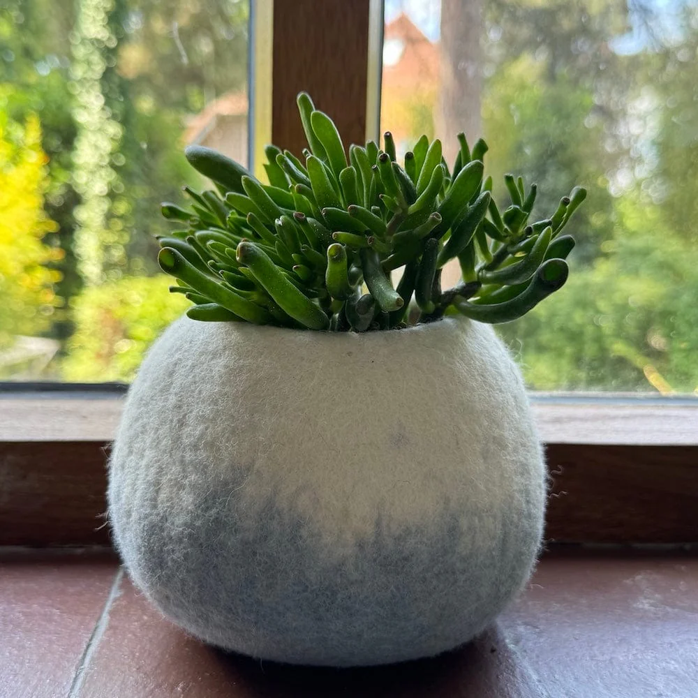 Blue Ombre Spherical Wool Felt Plant Pot Cover - Image 4