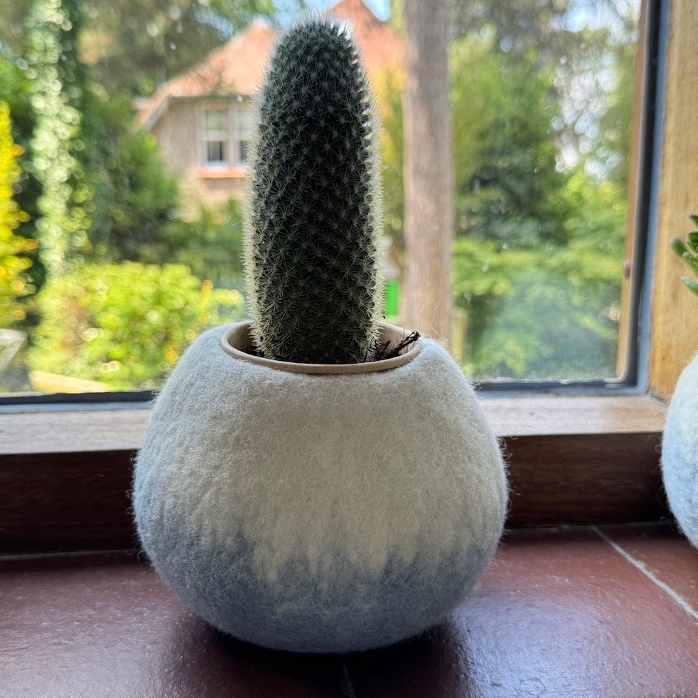 Blue Ombre Spherical Wool Felt Plant Pot Cover - Image 5