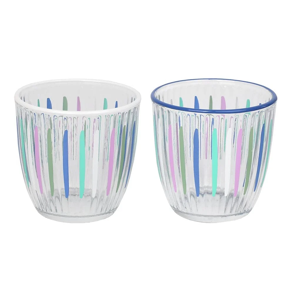 Pair of Blue & White Striped Glass Tumblers - Image 2