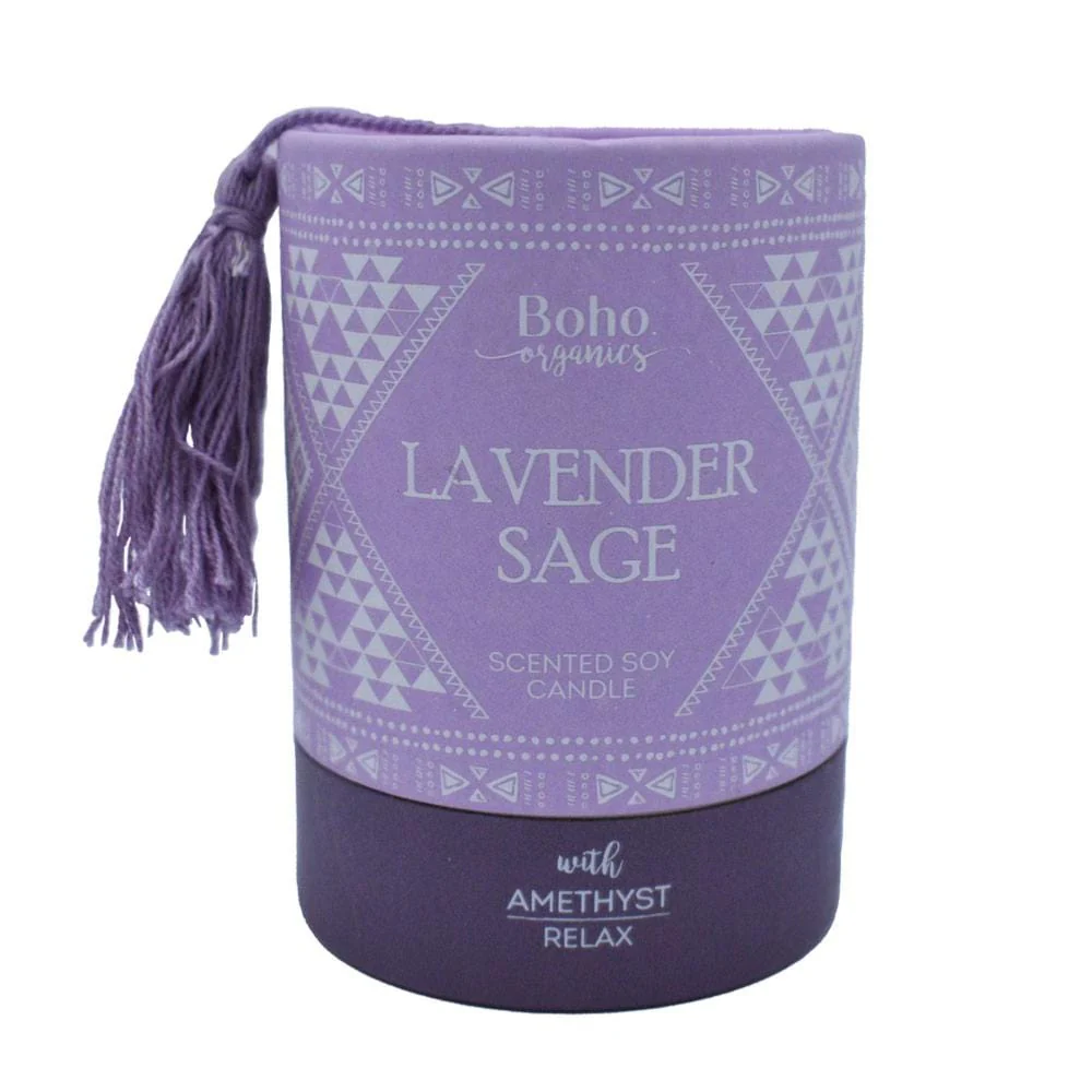 Boho Organics Soy Candle with Amethyst Crystal - Lavender Sage - Image 3