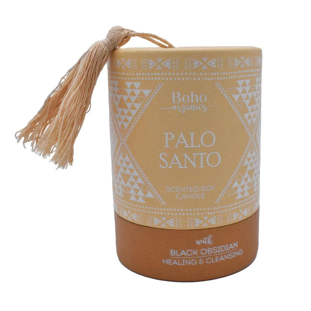 Boho Organics Soy Candle with Black Obsidian Crystal - Palo Santo - Image 3