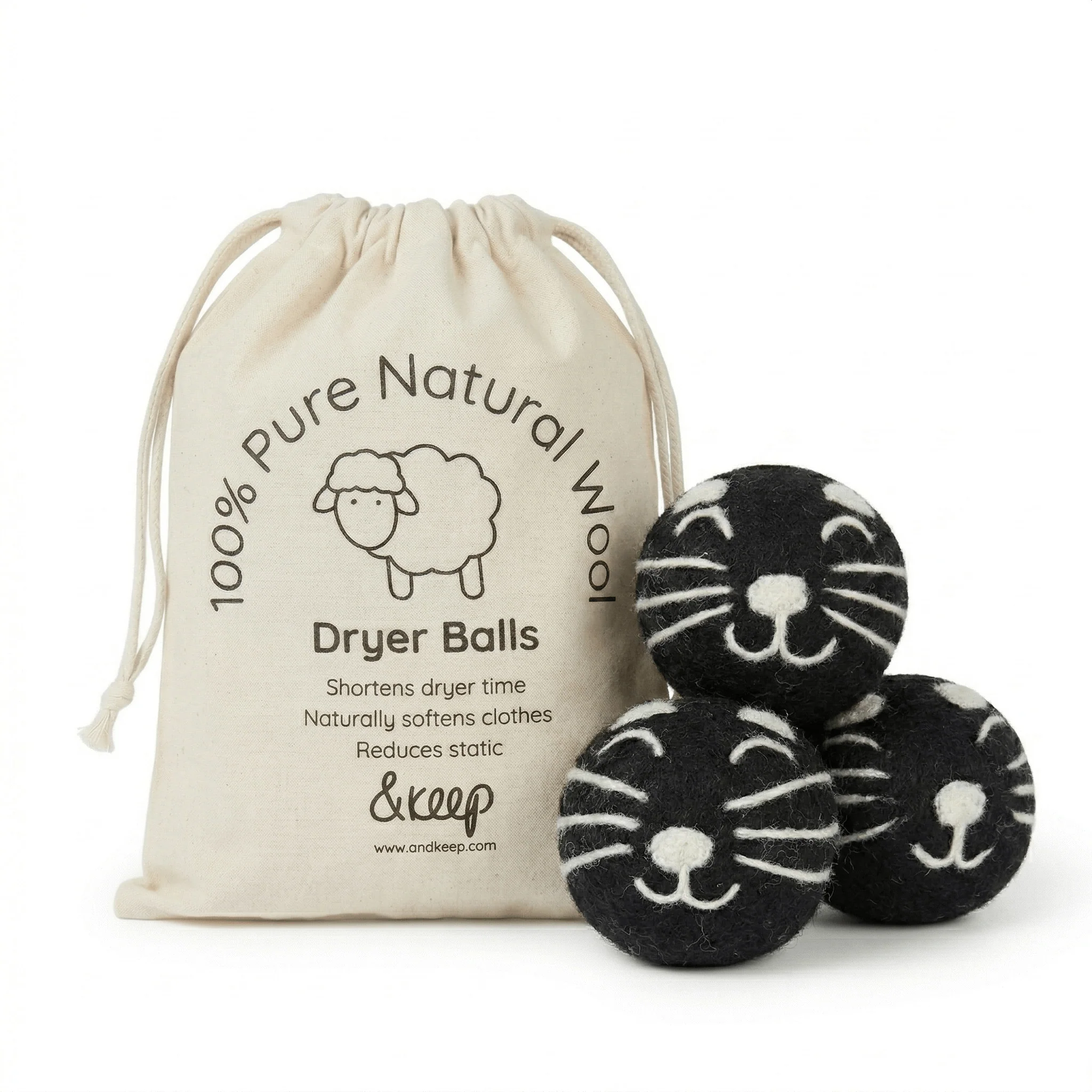 Cat Wool Dryer Balls - Set of 3 & Storage Bag