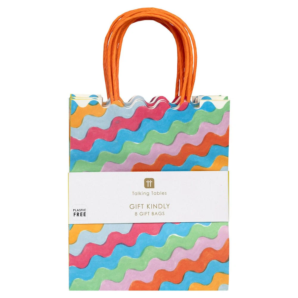 Colourful Wavy Paper Gift Bags – 8 Pack