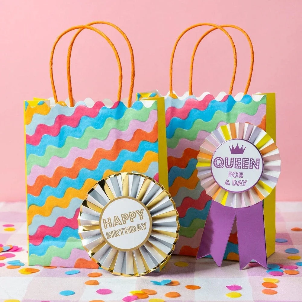Colourful Wavy Paper Gift Bags – 8 Pack - Image 2