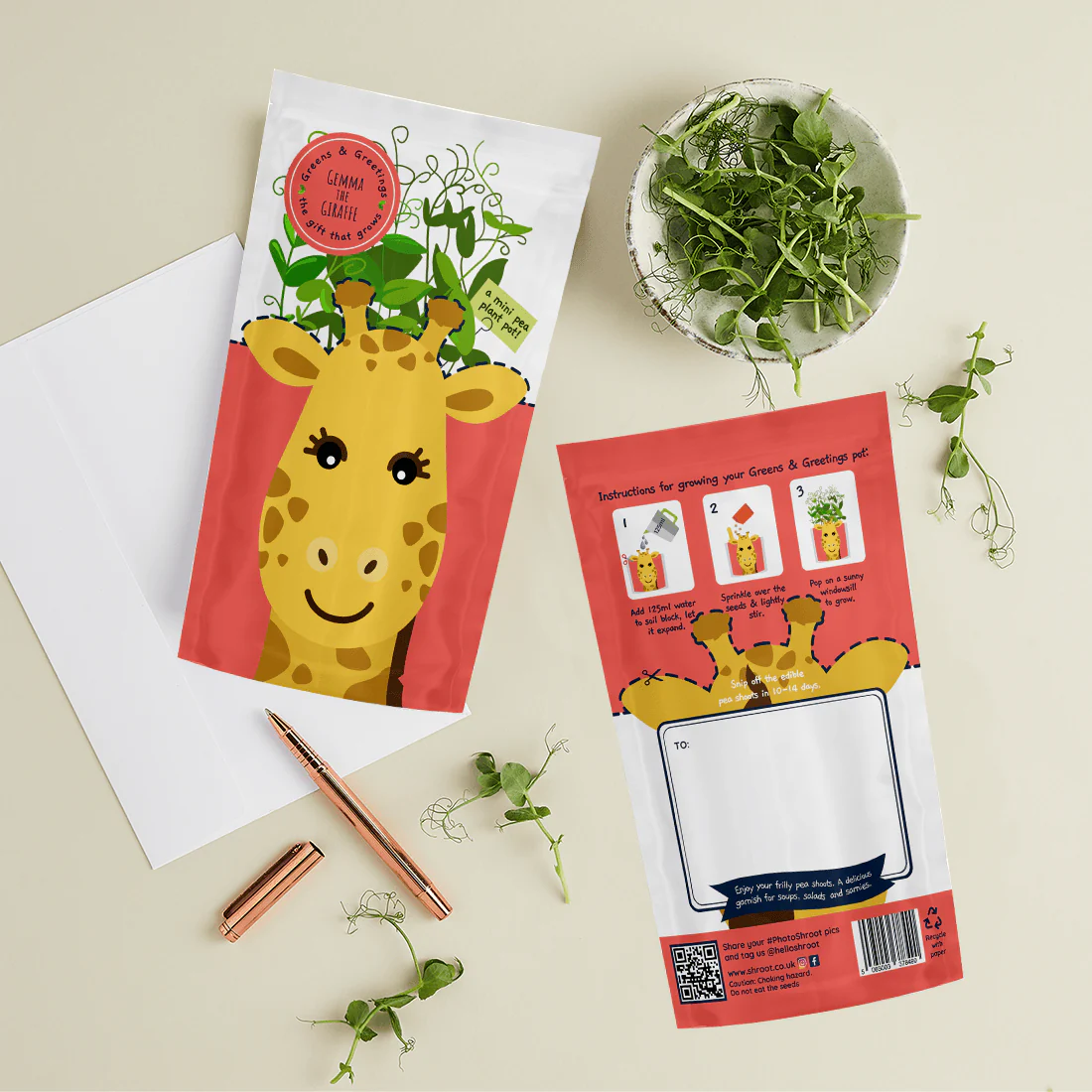 'Gemma' Giraffe Growable Microgreen Greetings Card - Image 2