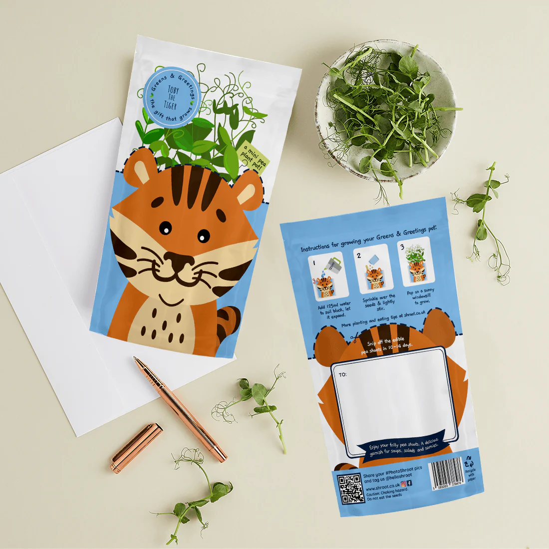 'Toby' Tiger Growable Microgreen Greetings Card - Image 2