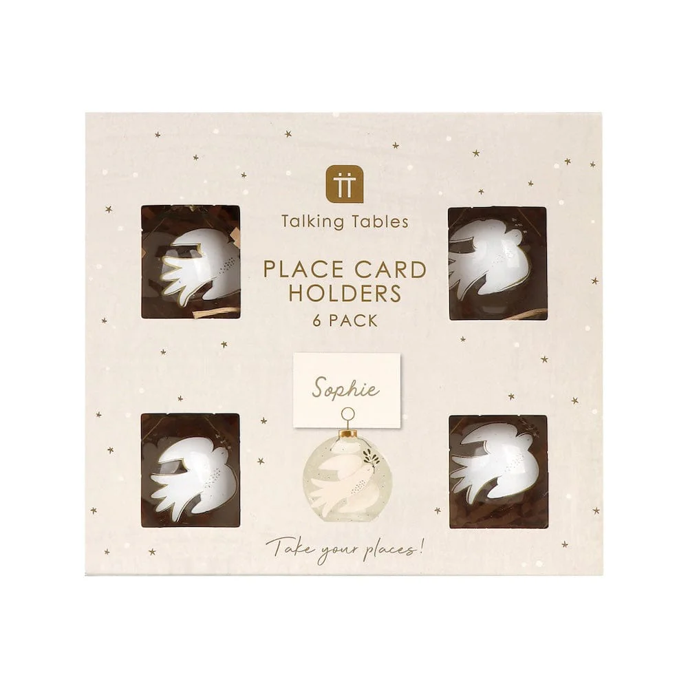 Dove & Mistletoe Glass Bauble Place Card Holders - 6 Pack