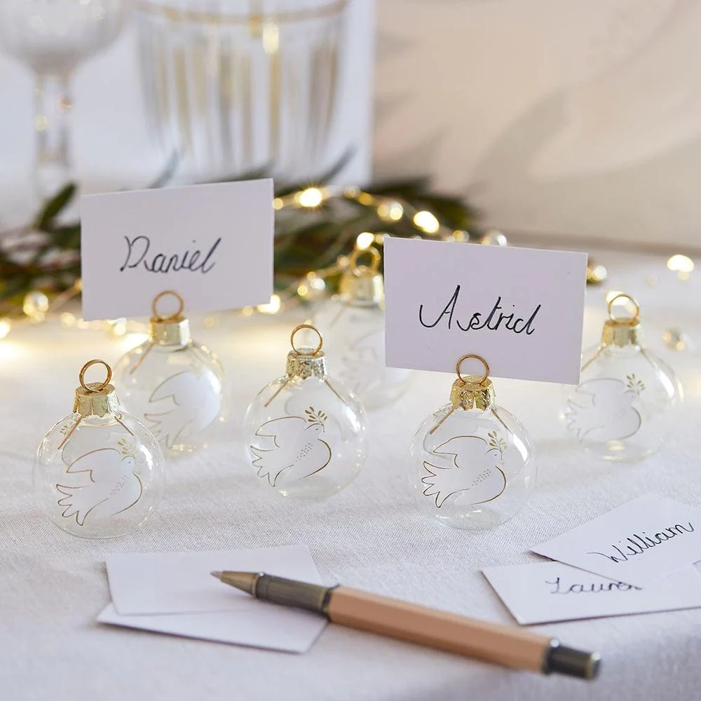 Dove & Mistletoe Glass Bauble Place Card Holders - 6 Pack - Image 2