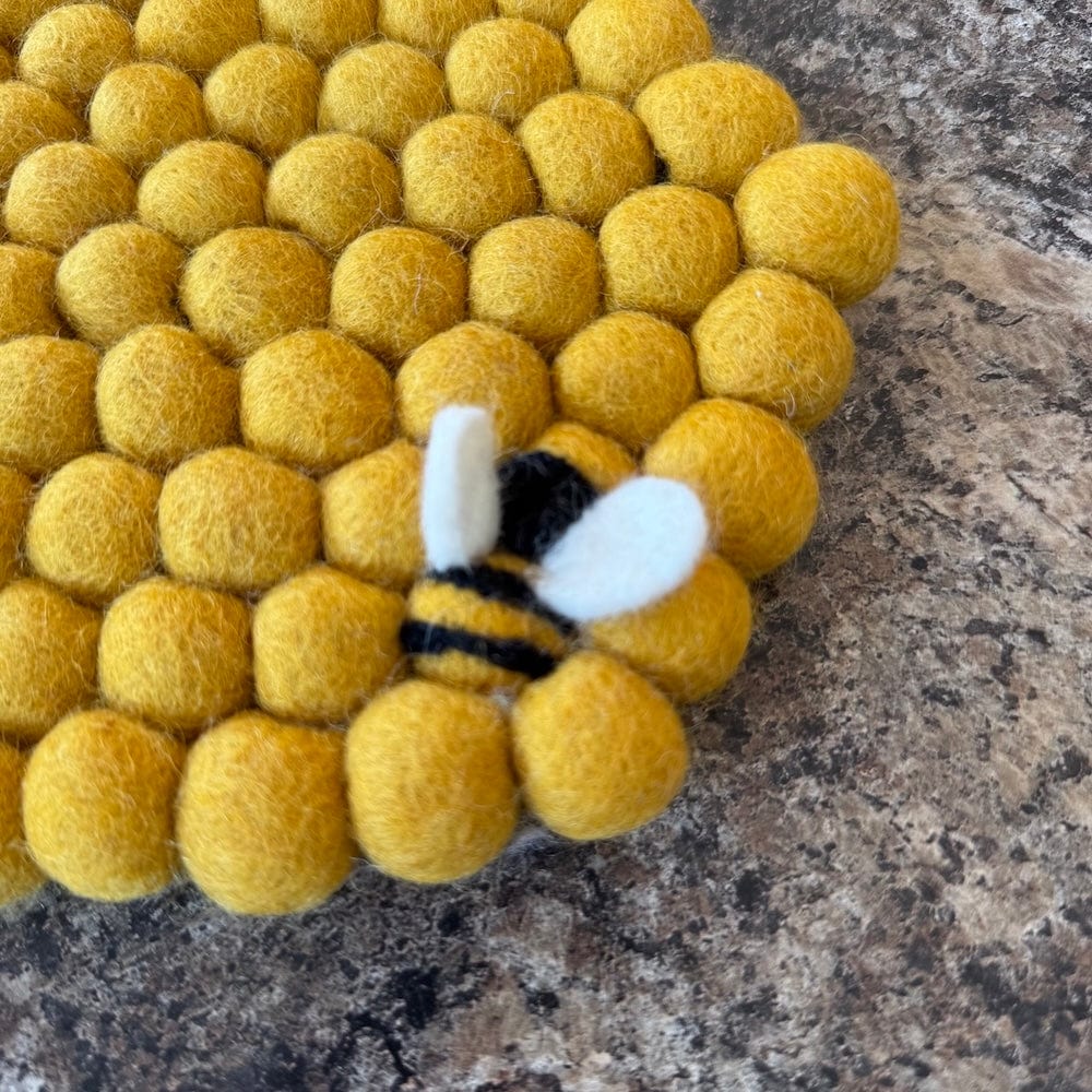 Hexagonal Trivet with Bee Fairtrade Wool Felt - Image 3