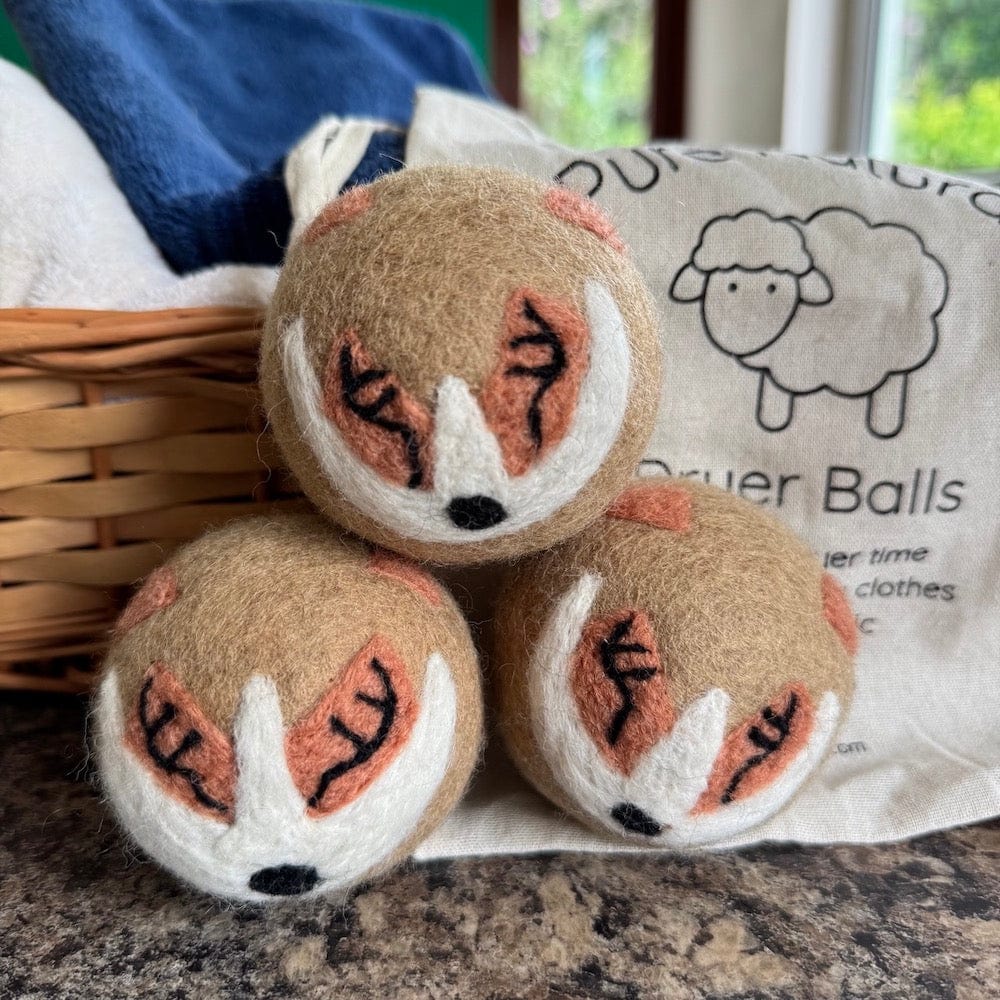 Fox Wool Dryer Balls - Set of 3 & Storage Bag - Image 2