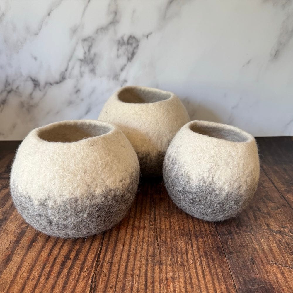 Grey Ombre Spherical Wool Felt Plant Pot Cover