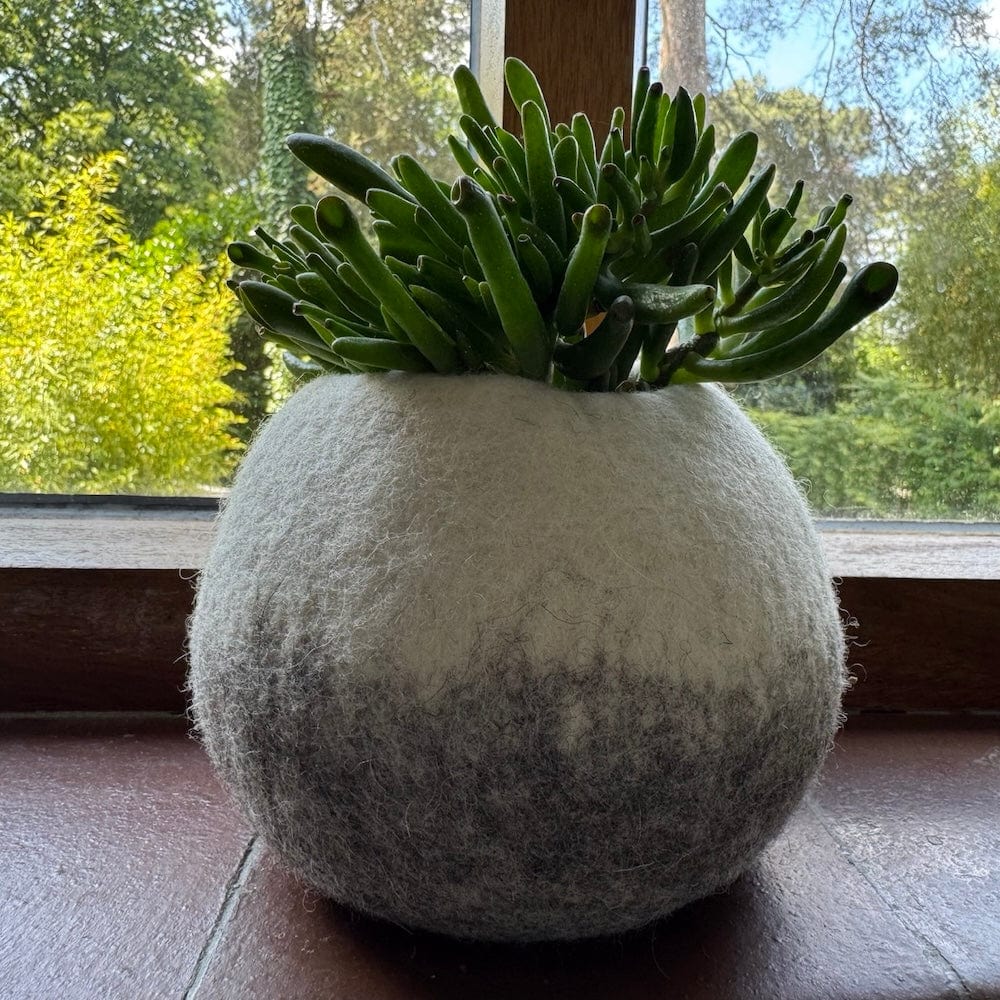 Grey Ombre Spherical Wool Felt Plant Pot Cover - Image 2