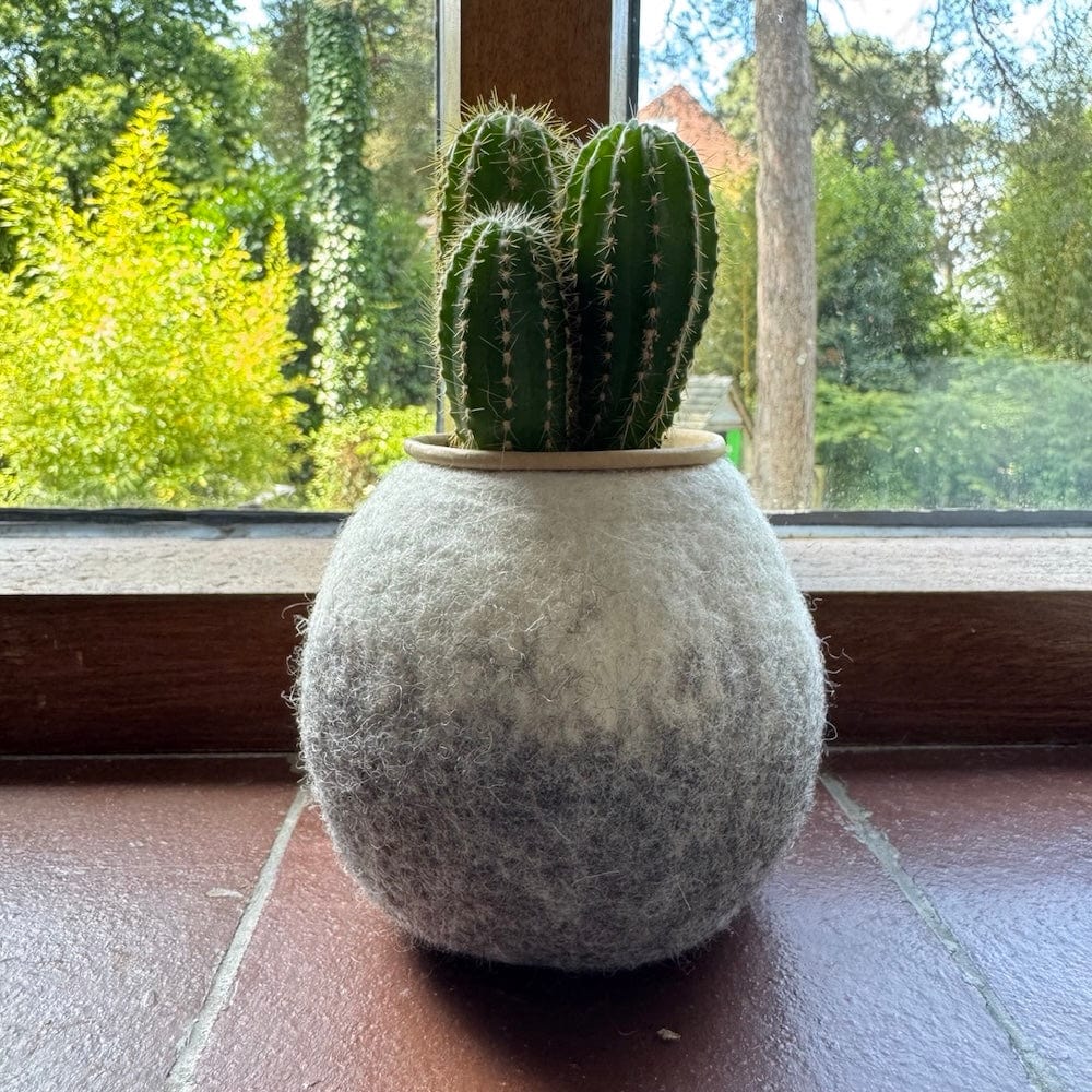 Grey Ombre Spherical Wool Felt Plant Pot Cover - Image 3