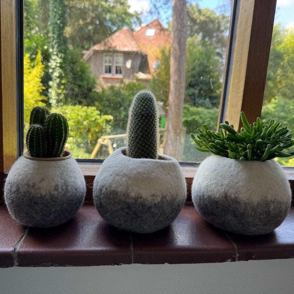 Grey Ombre Spherical Wool Felt Plant Pot Cover - Image 4