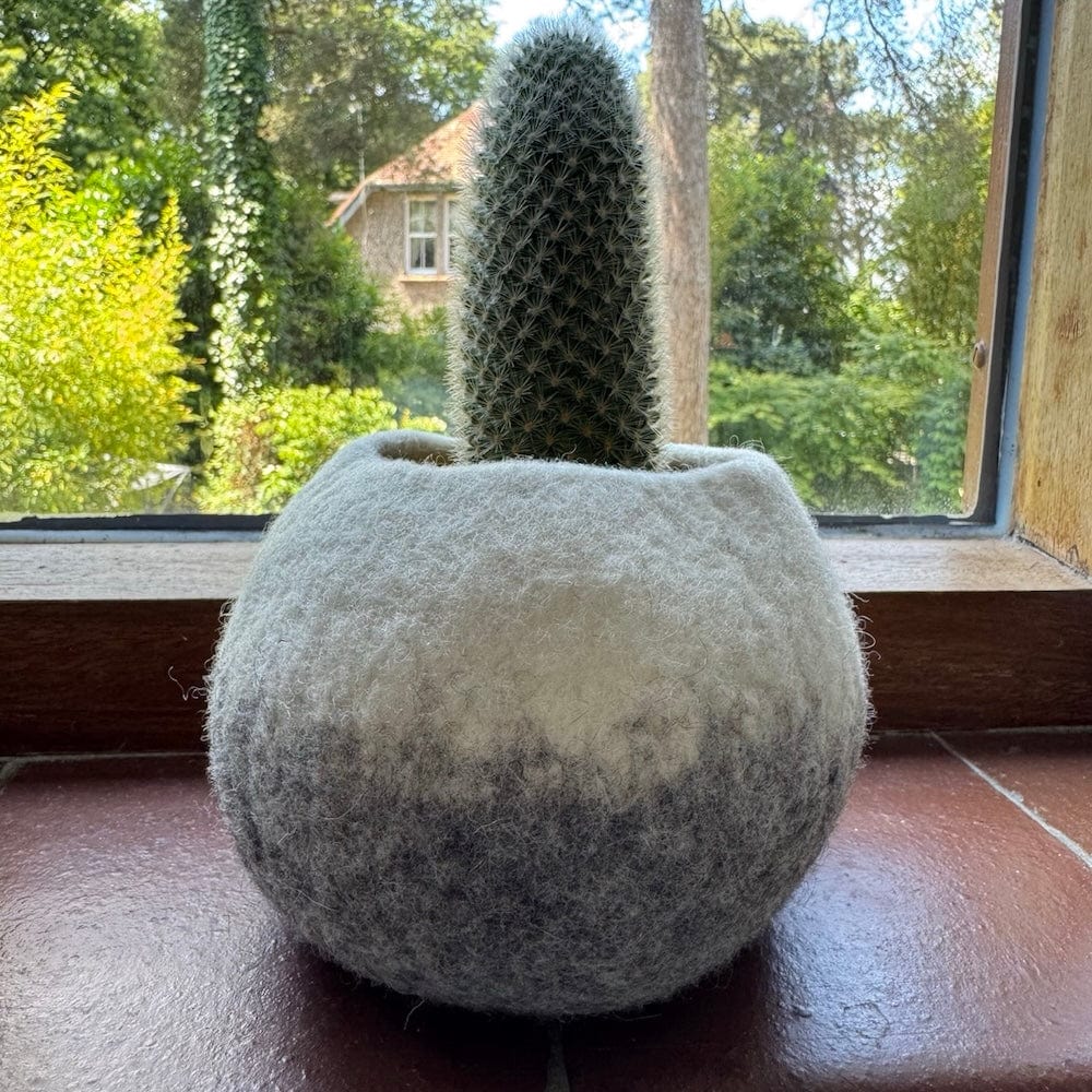 Grey Ombre Spherical Wool Felt Plant Pot Cover - Image 5