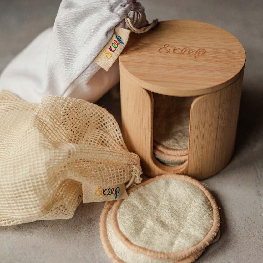 &Keep Gift Set of 10 Bamboo Make-Up Pads, Wash Bag & Storage Box - Image 5