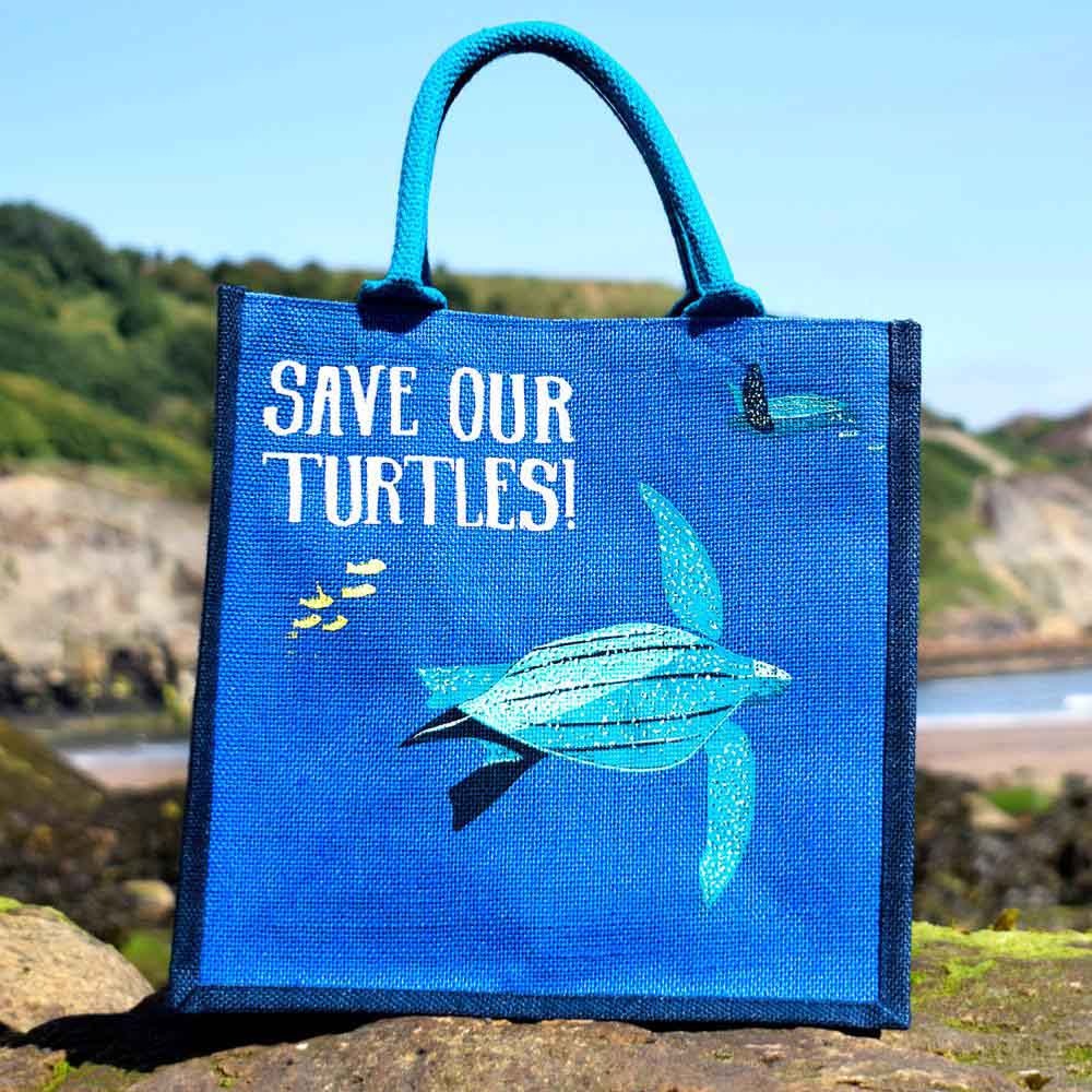 Medium Jute Bag by Shared Earth - Save Our Turtles - Image 2