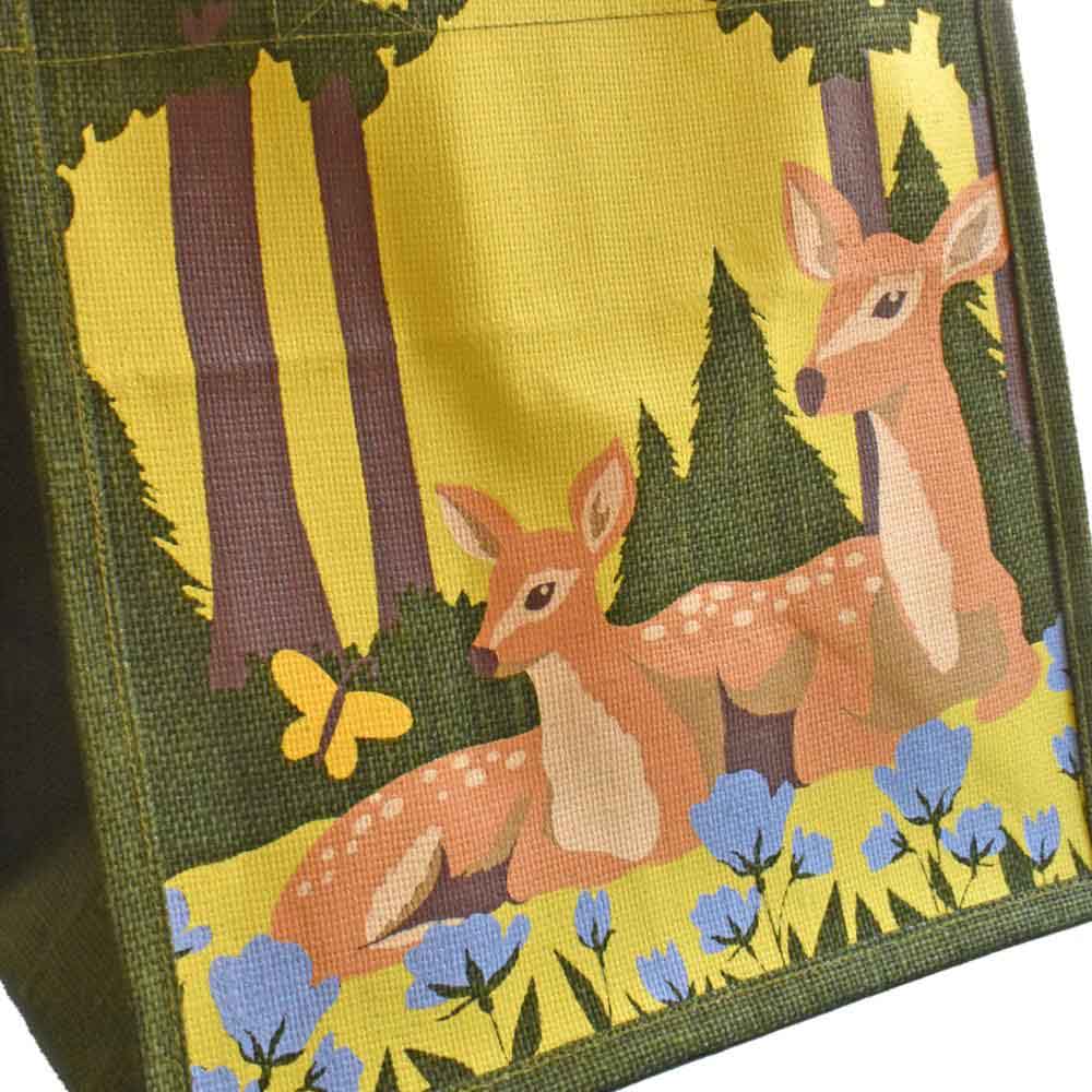 Medium Jute Shopping Bag by Shared Earth - Woodland Deer - Image 3