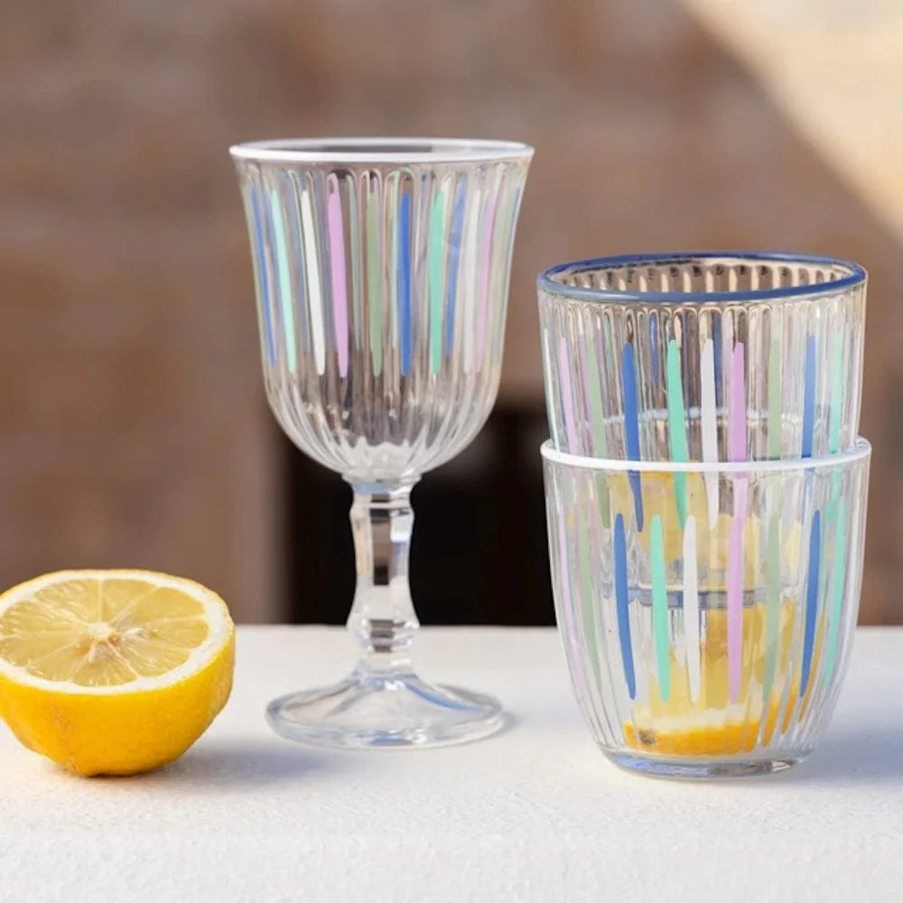 Pair of Blue & White Striped Glass Tumblers - Image 5