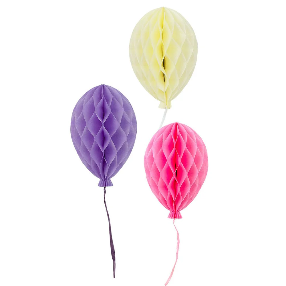 Pastel Birthday Balloons Paper Honeycomb Decorations - 3 Pack - Image 2