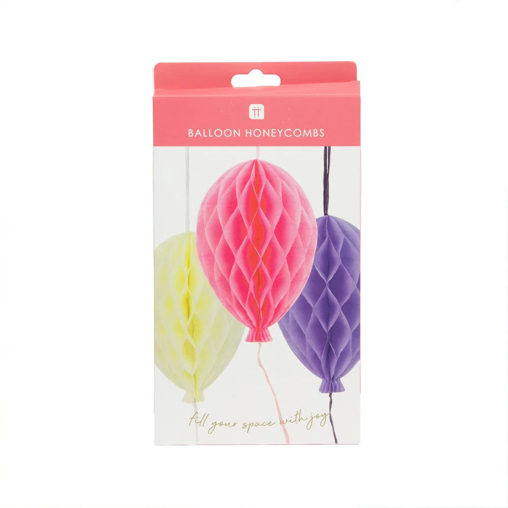 Pastel Birthday Balloons Paper Honeycomb Decorations - 3 Pack - Image 4