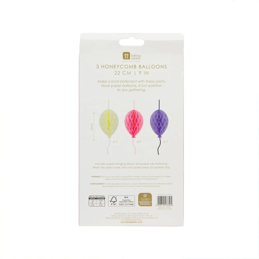 Pastel Birthday Balloons Paper Honeycomb Decorations - 3 Pack - Image 8